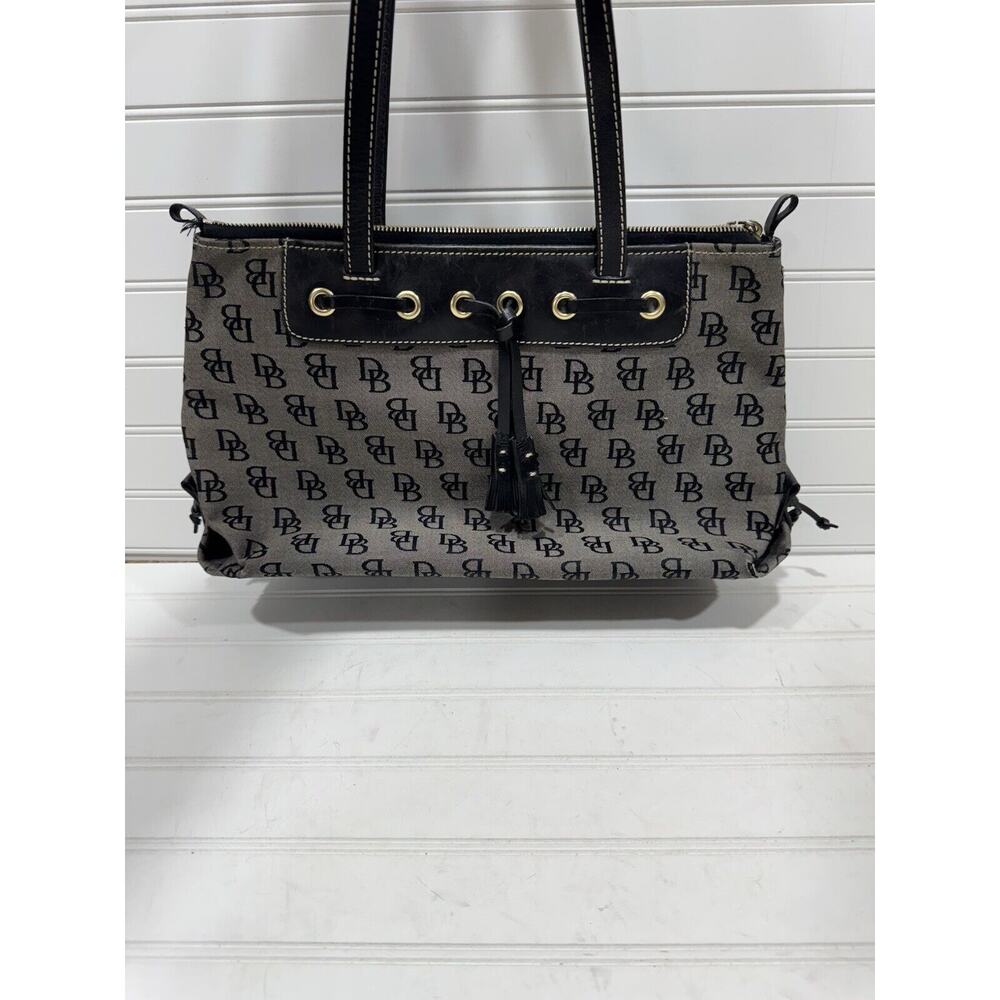 Vtg Dooney & Bourke Signature Purse. Gray Canvas, Black Leather Accents & Handle